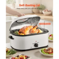VEVOR Roaster Oven, 26QT Electric Roasting Pan, 150-450℉ Adjustable Temperature Fast-Cooking Turkey Roaster, Fits 30lb Turkey, White -Aesthtic Interiors GUEST 3a426334 8a92 4ee2 b36d d903f4144839