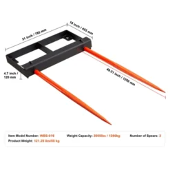 VEVOR 49" Hay Spear, 3000lbs Loading Capacity, Skid Steer Loader Tractor Bucket Attachment With 2pcs 17.5" Stabilizer Spears And 60" Chain, Black 13 VEVOR 49" Hay Spear, 3000lbs Loading Capacity, Skid Steer Loader Tractor Bucket Attachment With 2pcs 17.5" Stabilizer Spears And 60" Chain, Black -Aesthtic Interiors GUEST 3aac391a 1571 4eb9 bc4f df932a008059