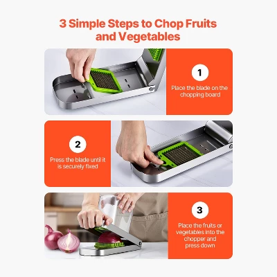 VEVOR Vegetable Chopper, Food Veggie Cutter With 3 Stainless Steel Blades, Onion Slicer With Container, Silver 5 VEVOR Vegetable Chopper, Food Veggie Cutter With 3 Stainless Steel Blades, Onion Slicer With Container, Silver - Image 5