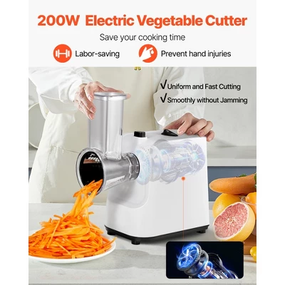 VEVOR Electric Cheese Grater Salad Maker, 200W Salad Shooter, Electric Vegetable Slicer Shredder Chopper For Fruits With 5 Attachments, White 2 VEVOR Electric Cheese Grater Salad Maker, 200W Salad Shooter, Electric Vegetable Slicer Shredder Chopper For Fruits With 5 Attachments, White - Image 2