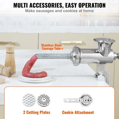 VEVOR Manual Meat Grinder, 304 Stainless Steel Hand Meat Grinder With Steel Table Clamp, Meat Mincer Sausage Maker & 2 Cutting Plates 5 VEVOR Manual Meat Grinder, 304 Stainless Steel Hand Meat Grinder With Steel Table Clamp, Meat Mincer Sausage Maker & 2 Cutting Plates - Image 5