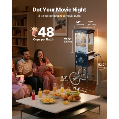 VEVOR Popcorn Machine With Cart, 8oz Stainless Steel Kettle, 800W Commercial Popcorn Maker, 48 Cups Per Batch Theater Style Popper, Black 2 VEVOR Popcorn Machine With Cart, 8oz Stainless Steel Kettle, 800W Commercial Popcorn Maker, 48 Cups Per Batch Theater Style Popper, Black - Image 2