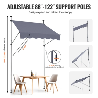 VEVOR 59 X 47" Patio Awning Retractable, Awning Sunshade Shelter With Manual Crank Handle, Adjustable Height From 86 To 122 In, Dark Gray 5 VEVOR 59 X 47" Patio Awning Retractable, Awning Sunshade Shelter With Manual Crank Handle, Adjustable Height From 86 To 122 In, Dark Gray - Image 5