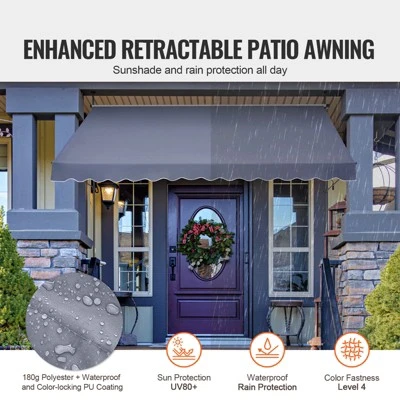 VEVOR 138 X 47" Patio Awning Retractable, Awning Sunshade Shelter With Manual Crank Handle, Outdoor Patio Canopy Sunsetter Deck, Dark Gray 2 VEVOR 138 X 47" Patio Awning Retractable, Awning Sunshade Shelter With Manual Crank Handle, Outdoor Patio Canopy Sunsetter Deck, Dark Gray - Image 2
