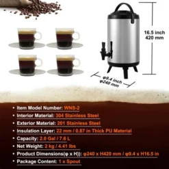 VEVOR Stainless Steel Insulated Beverage Dispenser, 2 Gallon 7.6 Liter, Thermal Hot And Cold Drink Server Dispenser With Spigot Handle, Food-grade -Aesthtic Interiors GUEST 3da2513e 17e5 48d1 bbd0 560bc1149a3d