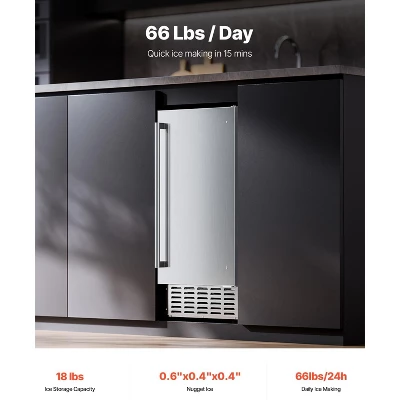 VEVOR Undercounter Built-in Ice Maker, 66 Lbs/Day Under Counter Nugget Ice Maker Machine With Reversible Door Stainless Steel, Silver 2 VEVOR Undercounter Built-in Ice Maker, 66 Lbs/Day Under Counter Nugget Ice Maker Machine With Reversible Door Stainless Steel, Silver - Image 2