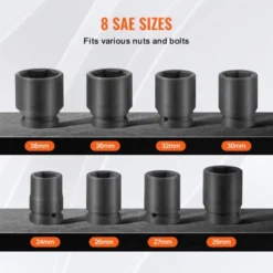 VEVOR Axle Nut Impact Socket Set, 3/4" Drive 6-Point 8-Piece Metric Spindle Nut Socket Set,CR-MO Heat Treated Large Socket Set With Storage Case Black -Aesthtic Interiors GUEST 3e93f391 89d2 4afc 9757 6a2666638de2