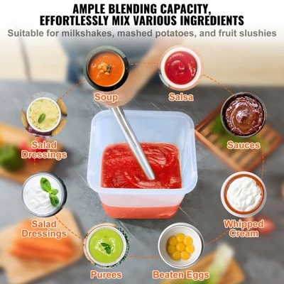 VEVOR Commercial Immersion Blender, 500 Watt Heavy Duty Hand Mixer, Variable Speed Kitchen Stick Mixer With 304 Stainless Steel Blade 5 VEVOR Commercial Immersion Blender, 500 Watt Heavy Duty Hand Mixer, Variable Speed Kitchen Stick Mixer With 304 Stainless Steel Blade - Image 5