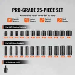 VEVOR 3/8" Drive Impact Socket Set, 25 Piece Deep & Shallow Socket Set SAE 5/16" - 1", 6 Point Cr-Mo Alloy Steel For Auto Repair, Easy-to-Read -Aesthtic Interiors GUEST 3fc22b3b cdab 48f3 ad8f fbbaf04c02aa