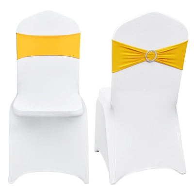 VEVOR Stretch Spandex Folding Chair Covers,Universal Fitted Chair Cover With Chair Sashes,Removable Washable Protective Slipcovers,30 Set Gold & White 8 VEVOR Stretch Spandex Folding Chair Covers,Universal Fitted Chair Cover With Chair Sashes,Removable Washable Protective Slipcovers,30 Set Gold & White - Image 8