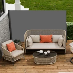 VEVOR Retractable Side Awning, 63''x 118'' Aluminum Outdoor Privacy Screen, 280g Polyester Water-proof Retractable Patio Screen, Gray