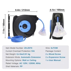 VEVOR Retractable Extension Cord Reel, 30 FT, Heavy Duty 16AWG/3C SJTOW Retractable Power Cord Reel With Lighted Triple Tap Outlet, Black -Aesthtic Interiors GUEST 3ff40db8 590a 4aca 90be dec56a1eea02
