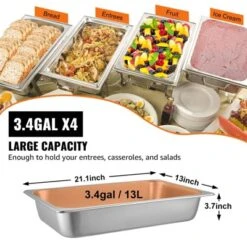 VEVOR 4 Pack Steam Table Pans 20.9 X 12.8 X 3.9 Inch Deep Steam Table Pan Full Size 13L Deep Food Container Stainless Steel Oven Tray, Silver -Aesthtic Interiors GUEST 4014f6d2 0143 4f18 ab1b f37d66b93774