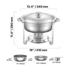 VEVOR Chafing Dish Buffet Set, 5 Qt 4 Pack, Stainless Steel Chafer With 4 Full Size Pans, Round Catering Warmer Server With Lid Water Pan, Silver -Aesthtic Interiors GUEST 4043b462 d037 4b80 bf2e d780a1096481