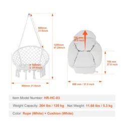 VEVOR Hanging Hammock Swing Chair, Macramé Hanging Chair With Cushion And Mounting Hardware, Cotton Rope Swing Chair, 264 Lbs Capacity, White 14 VEVOR Hanging Hammock Swing Chair, Macramé Hanging Chair With Cushion And Mounting Hardware, Cotton Rope Swing Chair, 264 Lbs Capacity, White -Aesthtic Interiors GUEST 40556daa 3de4 4c1d b5ef f6d0b0807f54