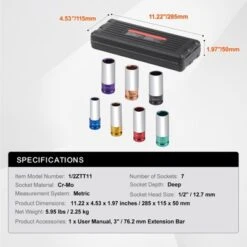 VEVOR Lug Nut Impact Socket Set, 1/2 Inch Drive Metric 6-Point Deep Socket Set, 7 Total Lug Nut Sizes 17/19/21/22/23/24/27mm -Aesthtic Interiors GUEST 409b66b0 5e0b 41ae 8690 9cd209394ceb