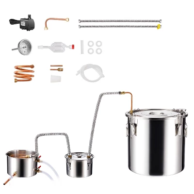 VEVOR Alcohol Still, 8 Gal / 30 L Stainless Steel Water Alcohol Distiller With Copper Coil For Fast Cooling, Dual Condenser Distiller Kit, Silver 8 VEVOR Alcohol Still, 8 Gal / 30 L Stainless Steel Water Alcohol Distiller With Copper Coil For Fast Cooling, Dual Condenser Distiller Kit, Silver - Image 8