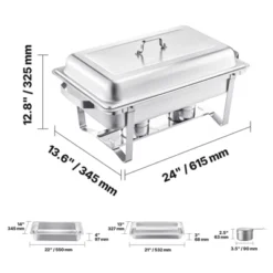 VEVOR Chafing Dish Buffet Set, 8 Qt 6 Pack, Stainless Steel Chafer With 6 Full Size Pans,Rectangle Catering Warmer Server With Lid Water Pan, Silver -Aesthtic Interiors GUEST 40ebb66c 81ec 4dde a679 647c8f56553f 1