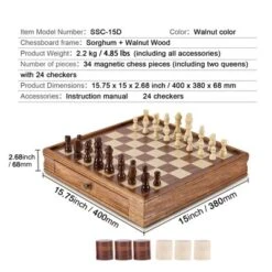 VEVOR Solid Wood Chess Set, 15 Inch 2-IN-1 Chess Checkers Game Set, Chess Board Games With Storage Drawer & Weighted Chess Checkers Pieces -Aesthtic Interiors GUEST 40efa72b 8412 4ef8 8d92 394b256128d4