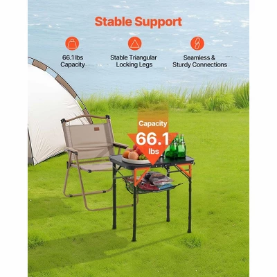 VEVOR Folding Camping Table, Adjustable Height Portable Side Tables, Aluminum MDF Beach Table With Mesh Layer, Carrying Handle, 24x16in, Black 3 VEVOR Folding Camping Table, Adjustable Height Portable Side Tables, Aluminum MDF Beach Table With Mesh Layer, Carrying Handle, 24x16in, Black - Image 3