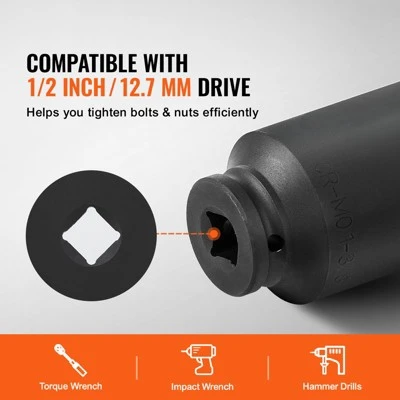 VEVOR Axle Nut Impact Socket Set, 1/2" Drive Deep 12-Point 8-Piece Metric Spindle Nut Socket Set, CR-MO Heat Treated Large Socket Set Black 2 VEVOR Axle Nut Impact Socket Set, 1/2" Drive Deep 12-Point 8-Piece Metric Spindle Nut Socket Set, CR-MO Heat Treated Large Socket Set Black - Image 2