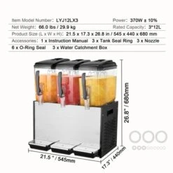 VEVOR Commercial Beverage Dispenser, 3 Tanks 12 L / 12.7 QT Per Tank Juice Dispenser, 370W Stainless Steel Ice Tea Drink Machine -Aesthtic Interiors GUEST 41bf5521 627f 4f36 955e 2646e3175747