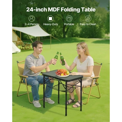 VEVOR Folding Camping Table, Adjustable Height Portable Side Tables, Aluminum MDF Beach Table With Mesh Layer, Carrying Handle, 24x16in, Black 2 VEVOR Folding Camping Table, Adjustable Height Portable Side Tables, Aluminum MDF Beach Table With Mesh Layer, Carrying Handle, 24x16in, Black - Image 2
