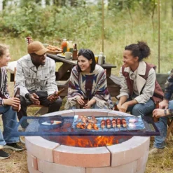 VEVOR X-Marks Fire Pit Grill Grate, Rectangle Cooking Grate, Heavy Duty Steel Campfire BBQ Grill Grid With Handle & Support X Wire, 44 Inch Black