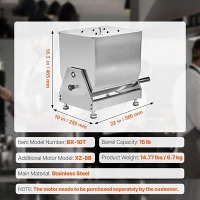 VEVOR Manual Meat Mixer, 15L Tilt Tank Meat Processing Equipment(Mixing Max 15LBS For Meat), Stainless Steel Meat Mixer, Silver 7 VEVOR Manual Meat Mixer, 15L Tilt Tank Meat Processing Equipment(Mixing Max 15LBS For Meat), Stainless Steel Meat Mixer, Silver - Image 7