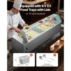 VEVOR Commercial Food Warmer, 1500W Electric Stainless Steel Steam Food Warmer With Glass Cover, 6 X 1/3 Size Pans Buffet Bain Marie, Silver -Aesthtic Interiors GUEST 42e94ff8 1d09 4c48 8a2b 46c4269c8355