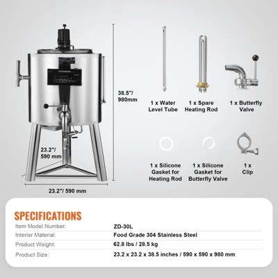 VEVOR Milk Pasteurizer 30L, Commercial Milk Pasteurization Machine, Food Grade 304 Stainless Steel, Professional Pasteurization, Silver 7 VEVOR Milk Pasteurizer 30L, Commercial Milk Pasteurization Machine, Food Grade 304 Stainless Steel, Professional Pasteurization, Silver - Image 7