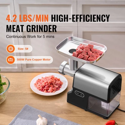 VEVOR Meat Grinder, 4.2 Lbs/Min Capacity Electric Meat Grinders With Blade, Grinding Plate, Sausage Maker, Kubbe Kit, Burger Press, Silver 2 VEVOR Meat Grinder, 4.2 Lbs/Min Capacity Electric Meat Grinders With Blade, Grinding Plate, Sausage Maker, Kubbe Kit, Burger Press, Silver - Image 2