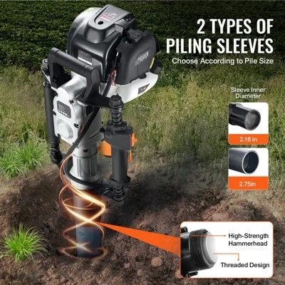 VEVOR 37.77cc Gas-Powered T Post Driver, 4-Stroke Engine Gasoline Fence Piling Pounder, With 2 Post Driving Head(55/70 Mm) , Black 3 VEVOR 37.77cc Gas-Powered T Post Driver, 4-Stroke Engine Gasoline Fence Piling Pounder, With 2 Post Driving Head(55/70 Mm) , Black - Image 3