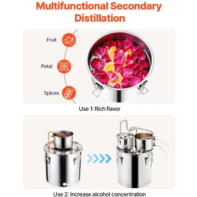 VEVOR Alcohol Still, 8 Gal / 30 L Stainless Steel Water Alcohol Distiller With Copper Coil For Fast Cooling, Dual Condenser Distiller Kit, Silver 4 VEVOR Alcohol Still, 8 Gal / 30 L Stainless Steel Water Alcohol Distiller With Copper Coil For Fast Cooling, Dual Condenser Distiller Kit, Silver - Image 4