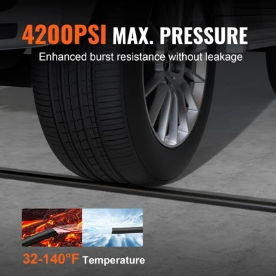 VEVOR Pressure Washer Hose, 100FT, 1/4" Kink Free M22-14mm Brass Thread Replacement For Most Brand Pressure Washers, 3/4'' Bending Radius, Black 5 VEVOR Pressure Washer Hose, 100FT, 1/4" Kink Free M22-14mm Brass Thread Replacement For Most Brand Pressure Washers, 3/4'' Bending Radius, Black - Image 5