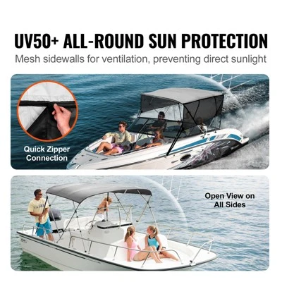 VEVOR 4 Bow Bimini Top Boat Cover, Detachable Mesh Sidewalls, 600D Polyester Canopy With 1" Aluminum Alloy Frame 2 VEVOR 4 Bow Bimini Top Boat Cover, Detachable Mesh Sidewalls, 600D Polyester Canopy With 1" Aluminum Alloy Frame - Image 2