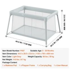 VEVOR Baby Travel Crib And Play Yard, Folding Baby Playpen With Soft Mattress Pad, Portable Toddlers Crib With Breathable Mesh And Travel Bag, Gray -Aesthtic Interiors GUEST 435c8400 f748 4a5a 8fa5 e71d0615ad36