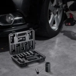 VEVOR 3/8" Drive Impact Socket Set, 11 Piece Deep Socket Set SAE 5/16"-1", 6 Point CR-V Alloy Steel For Auto Repair, Easy-to-Read Size Markings