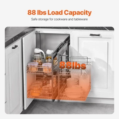 VEVOR Min 15"W Opening Blind Corner Pull Out Organizer, 2 Tier 4 Shelf Kitchen Cabinet Organizer, Chrome Carbon Steel Storage Basket, Gray 5 VEVOR Min 15"W Opening Blind Corner Pull Out Organizer, 2 Tier 4 Shelf Kitchen Cabinet Organizer, Chrome Carbon Steel Storage Basket, Gray - Image 5