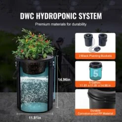VEVOR DWC Hydroponics Grow System, Hydroponic Growing System With Top Drip Kit, Deep Water Culture 5-Gallon 2 Buckets, With Air Pump, Black -Aesthtic Interiors GUEST 4405d687 5049 46e9 b8dc 0d3710566dc3