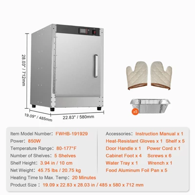 VEVOR Hot Box Food Warmer, 5-Tier Concession Warmer With Water Tray, 5 Pans, Single-door And Adjustable Shelves, Stainless Steel Food Warmer Cabinet 7 VEVOR Hot Box Food Warmer, 5-Tier Concession Warmer With Water Tray, 5 Pans, Single-door And Adjustable Shelves, Stainless Steel Food Warmer Cabinet - Image 7
