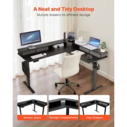 VEVOR L Shaped Desk, Electric Adjustable Height Corner Gaming Desk With CPU Stands, Dual Hooks And Fabric Drawers, L-Shaped Computer Table, Black -Aesthtic Interiors GUEST 4417e1c7 2b7b 413d 9113 c9b4e6e4443a
