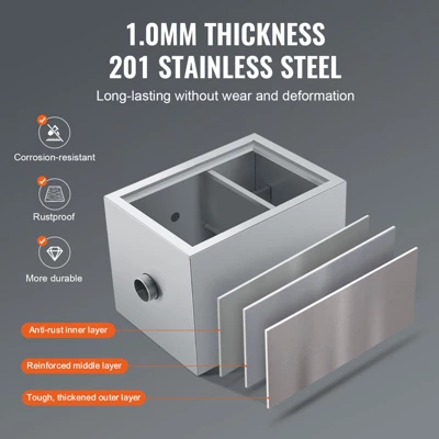 VEVOR Commercial Grease Trap, 8 LBS Grease Interceptor, Top Inlet Interceptor, Stainless Steel Grease Trap, 2.8 GPM Waste Water Oil-water Separator 3 VEVOR Commercial Grease Trap, 8 LBS Grease Interceptor, Top Inlet Interceptor, Stainless Steel Grease Trap, 2.8 GPM Waste Water Oil-water Separator - Image 3