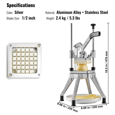 VEVOR Commercial Vegetable Fruit Chopper 1/2″ Blade Heavy Duty Professional Food Dicer Kattex French Fry Cutter Onion Slicer Stainless Steel 7 VEVOR Commercial Vegetable Fruit Chopper 1/2″ Blade Heavy Duty Professional Food Dicer Kattex French Fry Cutter Onion Slicer Stainless Steel - Image 7
