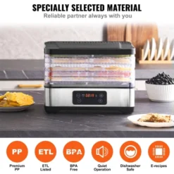 VEVOR Food Dehydrator Machine, 5-Tray Fruit Dehydrator, 300W Electric Food Dryer W/ Digital Adjustable Timer & Temperature, Black -Aesthtic Interiors GUEST 45306b92 e79c 41f8 8b00 3e3772100623