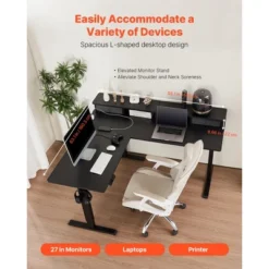 VEVOR L Shaped Desk, Electric Adjustable Height Corner Gaming Desk With CPU Stand, Dual Hooks And Fabric Drawers, L-Shaped Computer Table, Black -Aesthtic Interiors GUEST 45674b1e 9b5e 4f00 b98a a5b91286a540