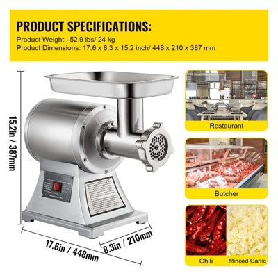 VEVOR Commercial Stainless Steel 450lbs Meat Grinder Blade Plate Sausage Stuffer FDA, Silver 7 VEVOR Commercial Stainless Steel 450lbs Meat Grinder Blade Plate Sausage Stuffer FDA, Silver - Image 7