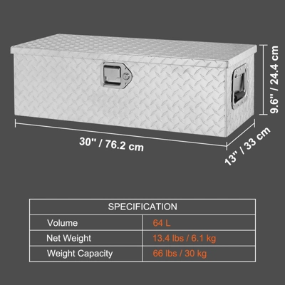 VEVOR Heavy Duty Aluminum Truck Bed Tool Box, Diamond Plate Tool Box With Side Handle And Lock Keys, Storage Tool Box Chest Box Organizer, Silver 7 VEVOR Heavy Duty Aluminum Truck Bed Tool Box, Diamond Plate Tool Box With Side Handle And Lock Keys, Storage Tool Box Chest Box Organizer, Silver - Image 7