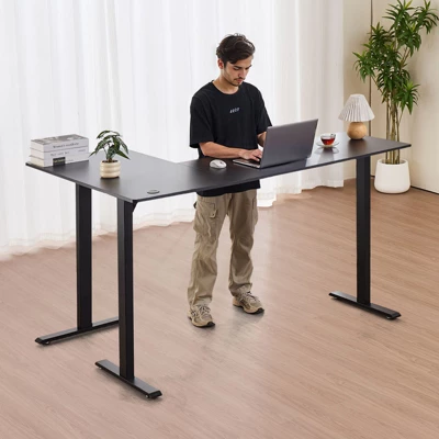 VEVOR L Shaped Desk, Electric Adjustable Height Corner Gaming Desk With Dual Hooks, Heavy Duty Carbon Steel L-Shaped Computer Table, Black 1 VEVOR L Shaped Desk, Electric Adjustable Height Corner Gaming Desk With Dual Hooks, Heavy Duty Carbon Steel L-Shaped Computer Table, Black