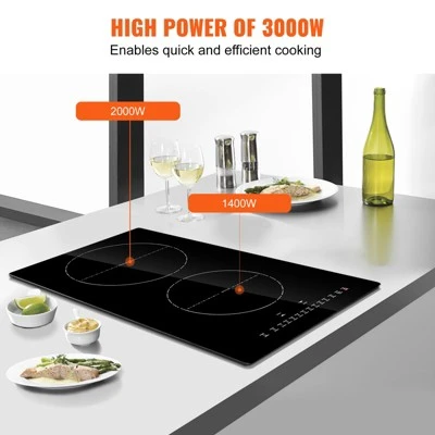 VEVOR Electric Cooktop, 2 Burners, 12'' Induction Stove Top, Built-in Magnetic Cooktop 3000W, 9 Heating Level Multifunctional Burner 3 VEVOR Electric Cooktop, 2 Burners, 12'' Induction Stove Top, Built-in Magnetic Cooktop 3000W, 9 Heating Level Multifunctional Burner - Image 3